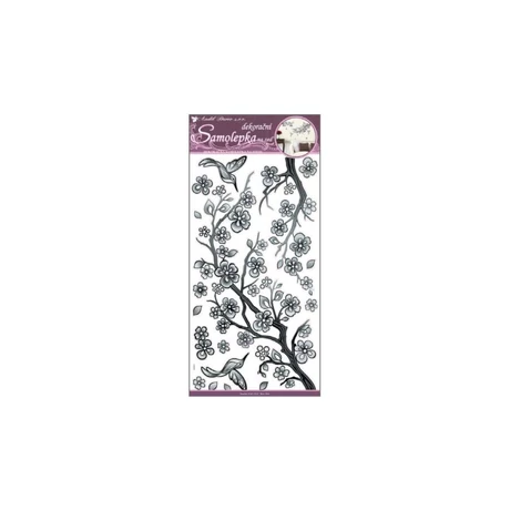 FEKETE FALMATRICA csillámos VIRÁG-MADÁR 60 X 32 CM